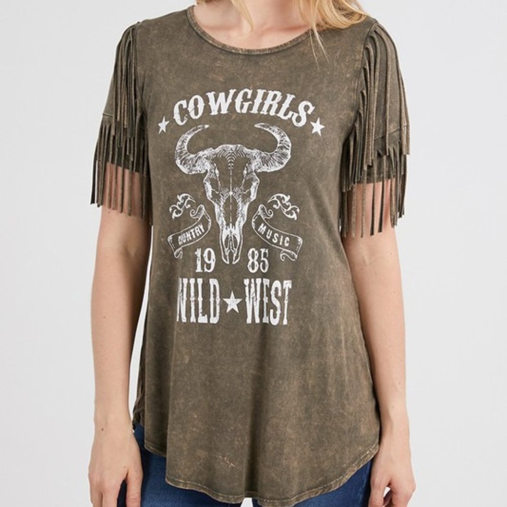 🛑BULLY Dangling ➕🆒 FRINGE Wild West TOP Cowgirl T-SHIRT Logo💸BUY NOW‼️